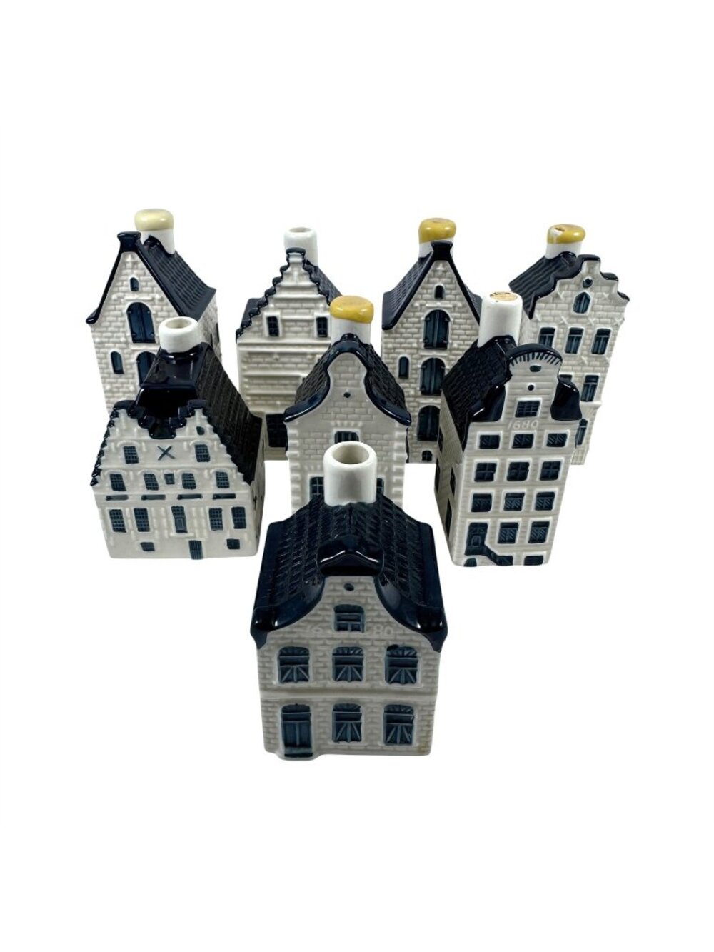 Blue Delft 8 Miniature Houses KLM Airlines BOLS Amsterdam Empty